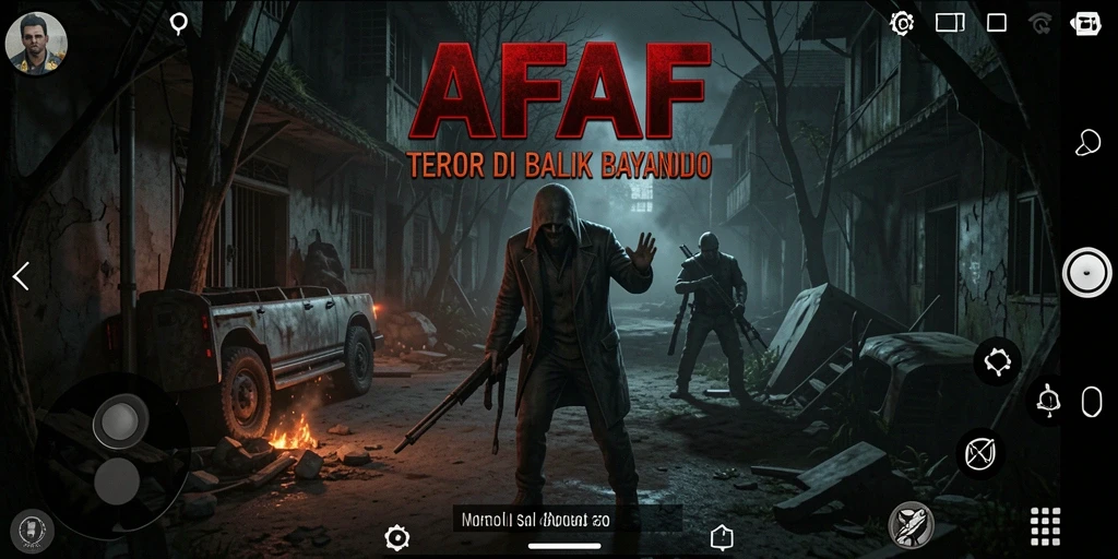 Screenshot gameplay AFAF yang menampilkan suasana horror yang menegangkan.