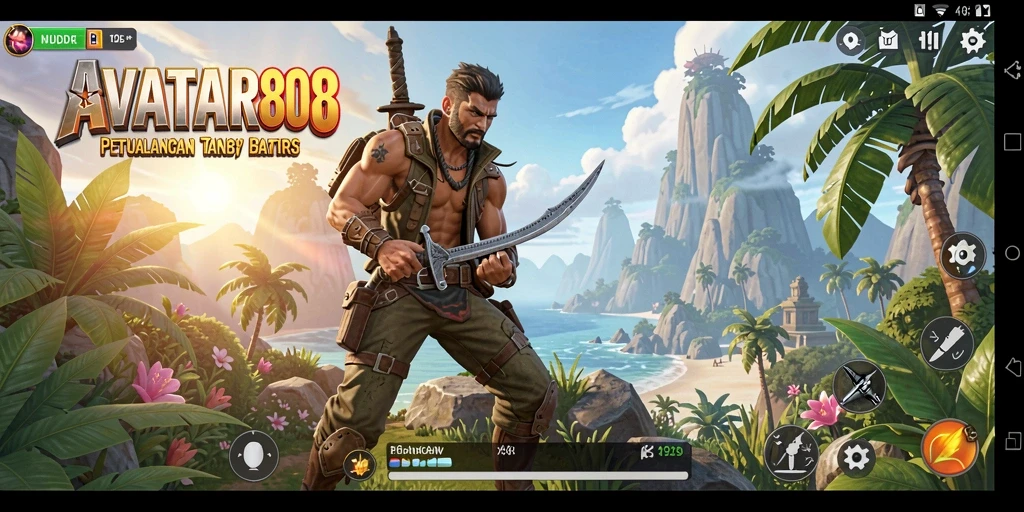 Screenshot gameplay AVATAR808 menampilkan suasana dunia terbuka yang epik.