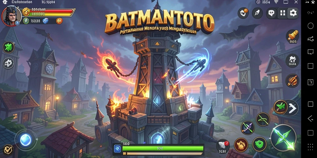 Tangkapan layar gameplay BATMANTOTO dengan menara dan musuh yang dinamis.
