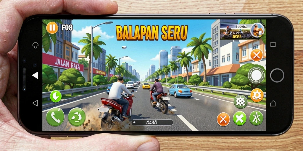 Tangkapan layar F08 menampilkan aksi balapan yang intens di lintasan.