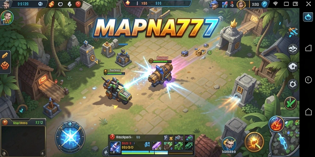 Screenshot gameplay MAPNA777 menunjukkan pertempuran strategi yang intens.