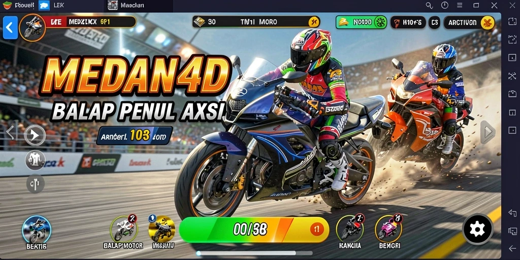 Tampilan gameplay seru dalam MEDAN4D saat balapan motor.