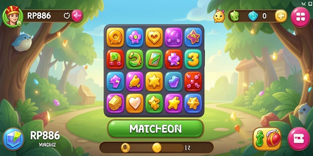 Tangkapan layar utama RP886 menampilkan gameplay Match-3 yang menyenangkan.