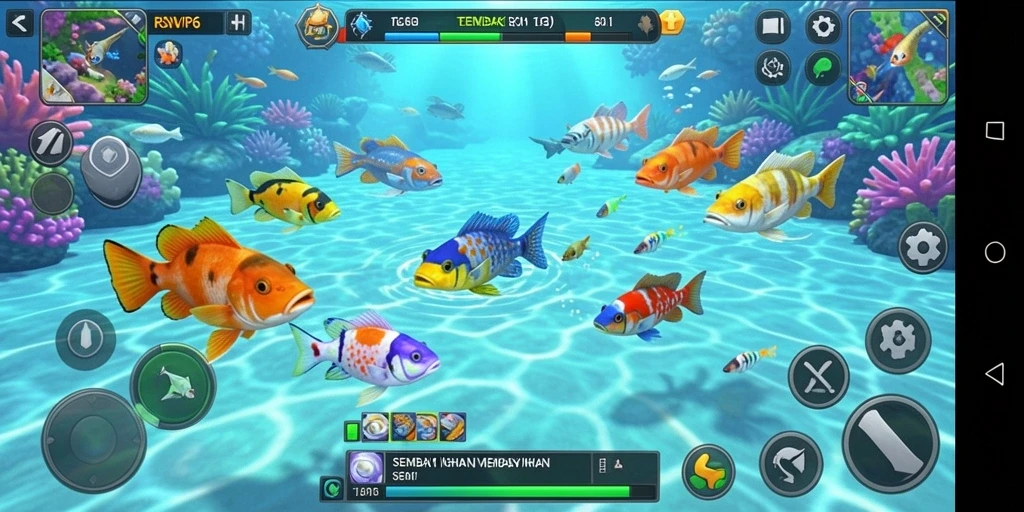 Screenshot menunjukkan tampilan gameplay menangkap ikan di RSNVIP6.